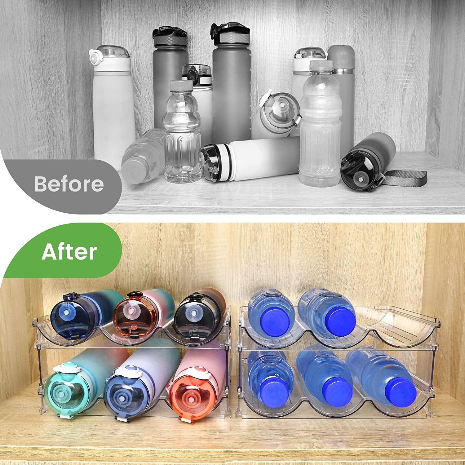 Effortlessly Organize Your Space with Our Stackable Water Bottle Storage Rack - 2 Pack!