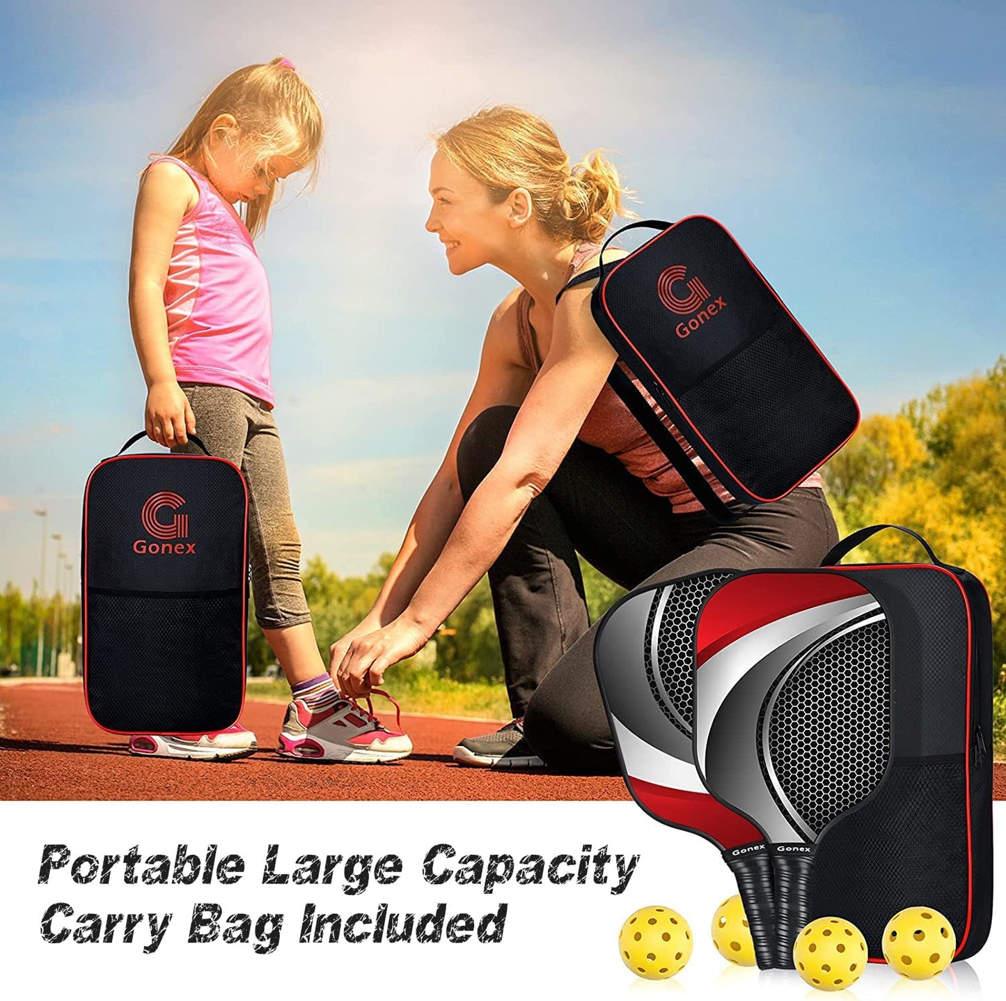 Ultimate Lightweight Pickleball Paddle Set with Comfort Grip - Includes 2 Graphite Rackets, 4 Balls & Carry Bag for All Ages and Skill Levels