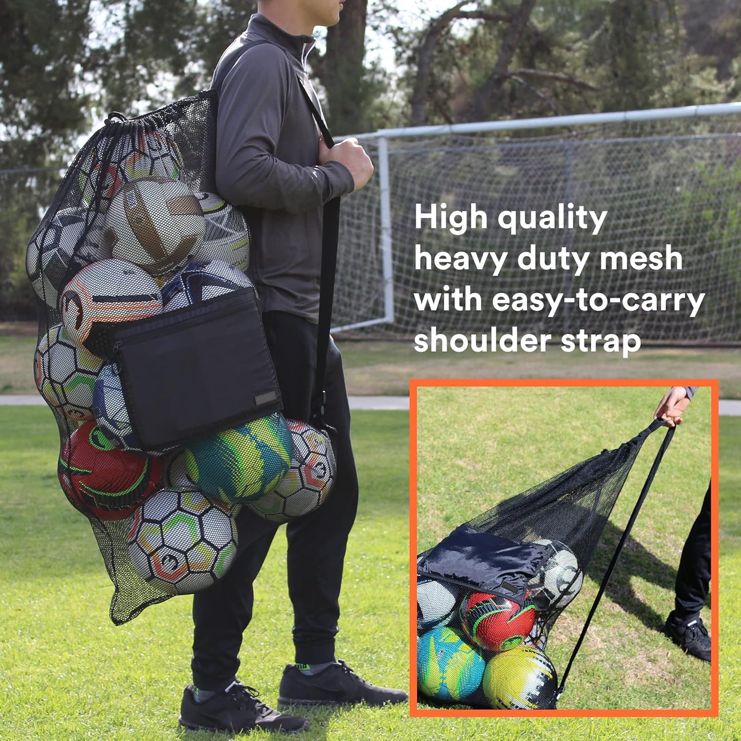 Extra Large Heavy Duty Mesh Sports Bag - Perfect for Soccer, Water Sports, and More with Adjustable Strap and Secure Pocket