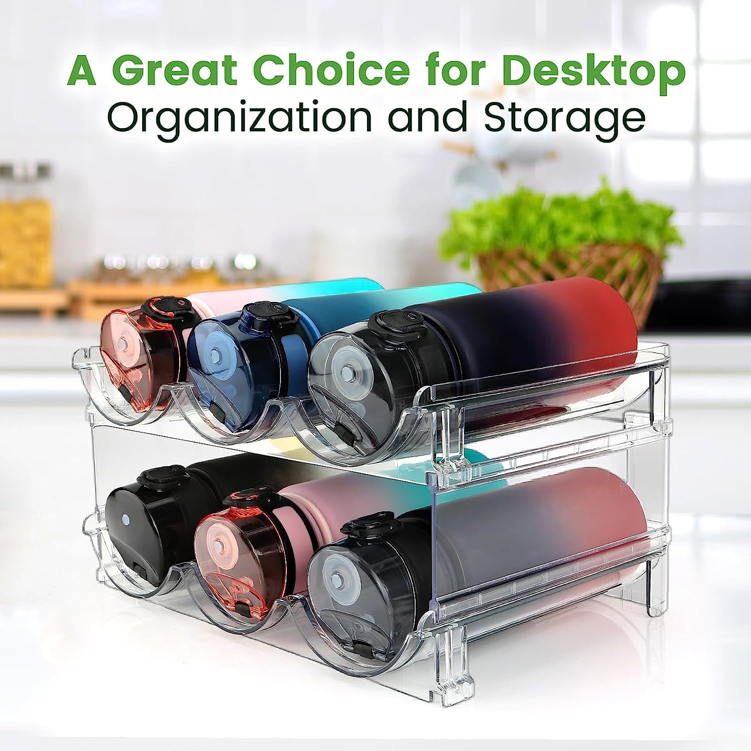 Effortlessly Organize Your Space with Our Stackable Water Bottle Storage Rack - 2 Pack!