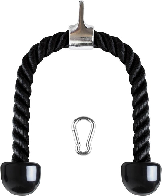 U6935 - Hochwertiges Nylon Trizepsseil mit Rutschfesten Griffen für Effektives Training von Bizeps und Trizeps - Ideal für Fitnessstudio und Zuhause - Schwarz