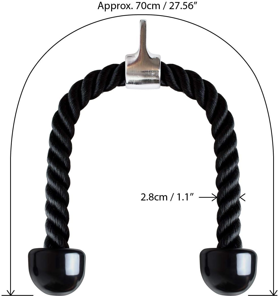 U6935 - Hochwertiges Nylon Trizepsseil mit Rutschfesten Griffen für Effektives Training von Bizeps und Trizeps - Ideal für Fitnessstudio und Zuhause - Schwarz