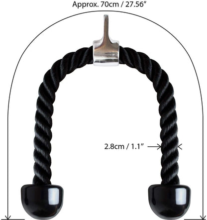 U6935 - Hochwertiges Nylon Trizepsseil mit Rutschfesten Griffen für Effektives Training von Bizeps und Trizeps - Ideal für Fitnessstudio und Zuhause - Schwarz