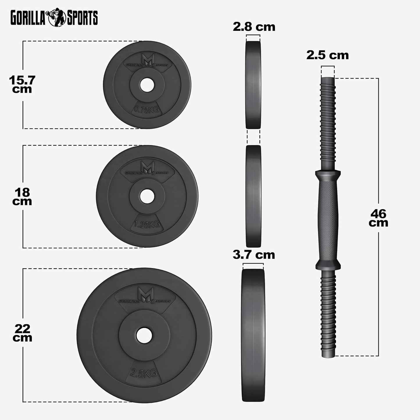GYRONETICS® 30Kg Adjustable Dumbbell Set - Complete 2-Piece Weight Training Kit with 8x2.5Kg, 4x1.25Kg, and 4x0.75Kg Weights, Ergonomic Non-Slip Grip for Full Body Workouts