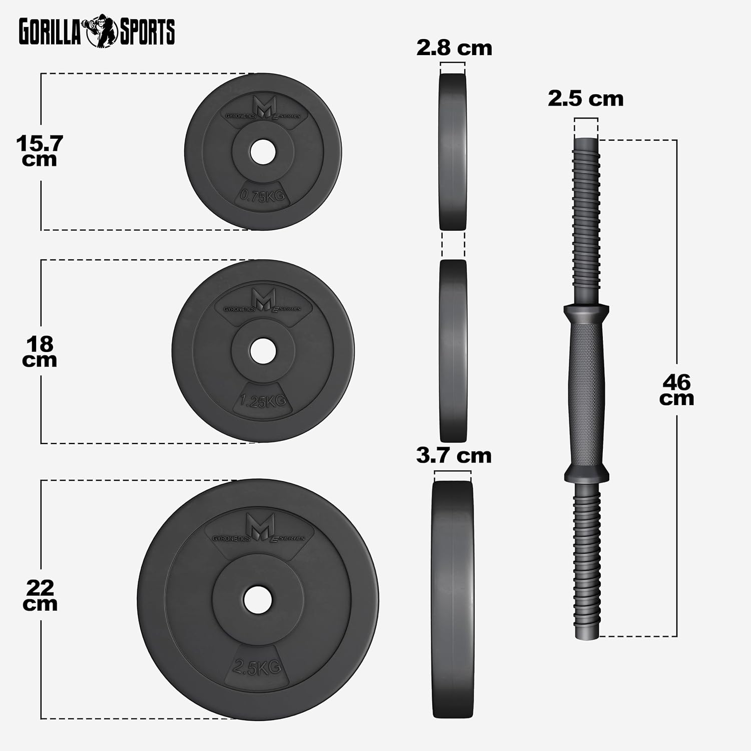 GYRONETICS® 30Kg Adjustable Dumbbell Set - Complete 2-Piece Weight Training Kit with 8x2.5Kg, 4x1.25Kg, and 4x0.75Kg Weights, Ergonomic Non-Slip Grip for Full Body Workouts
