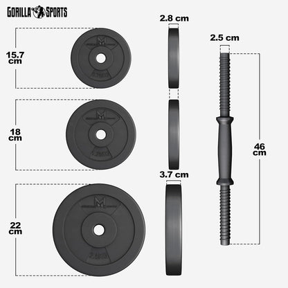 GYRONETICS® 30Kg Adjustable Dumbbell Set - Complete 2-Piece Weight Training Kit with 8x2.5Kg, 4x1.25Kg, and 4x0.75Kg Weights, Ergonomic Non-Slip Grip for Full Body Workouts