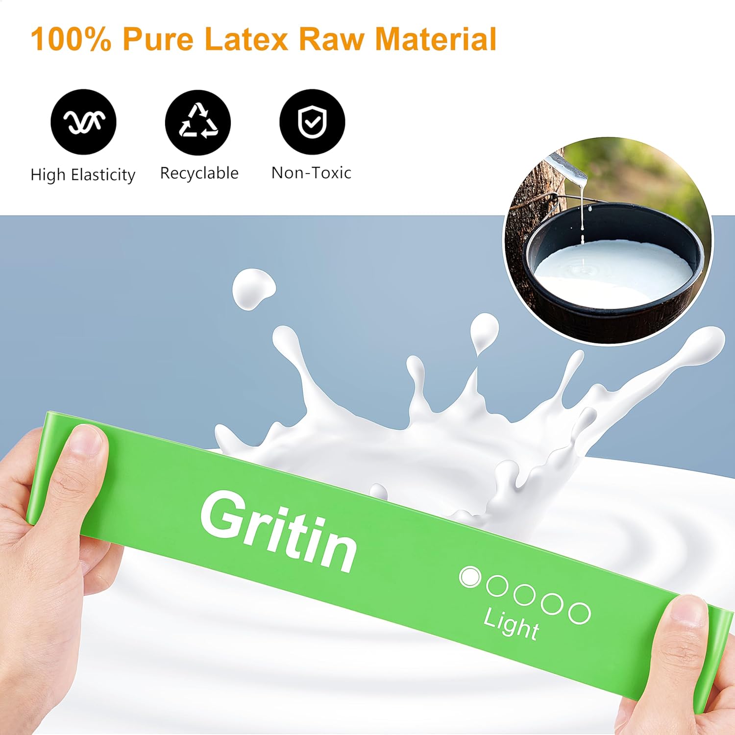 Gritin 5er Set Widerstandsbänder – Hochwertige Latex Fitnessbänder mit 5 Widerstandsstufen, Ideales Trainingszubehör für Muskelaufbau, Yoga und Fitness, Inklusive Tragetasche und Deutscher Übungsanleitung