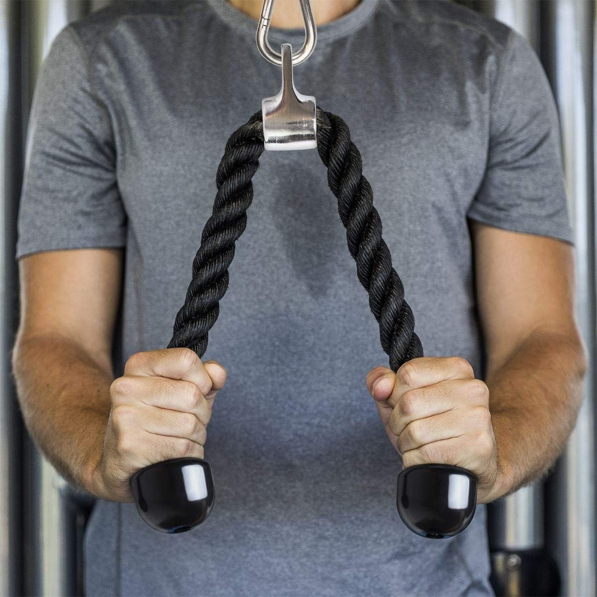 U6935 - Hochwertiges Nylon Trizepsseil mit Rutschfesten Griffen für Effektives Training von Bizeps und Trizeps - Ideal für Fitnessstudio und Zuhause - Schwarz