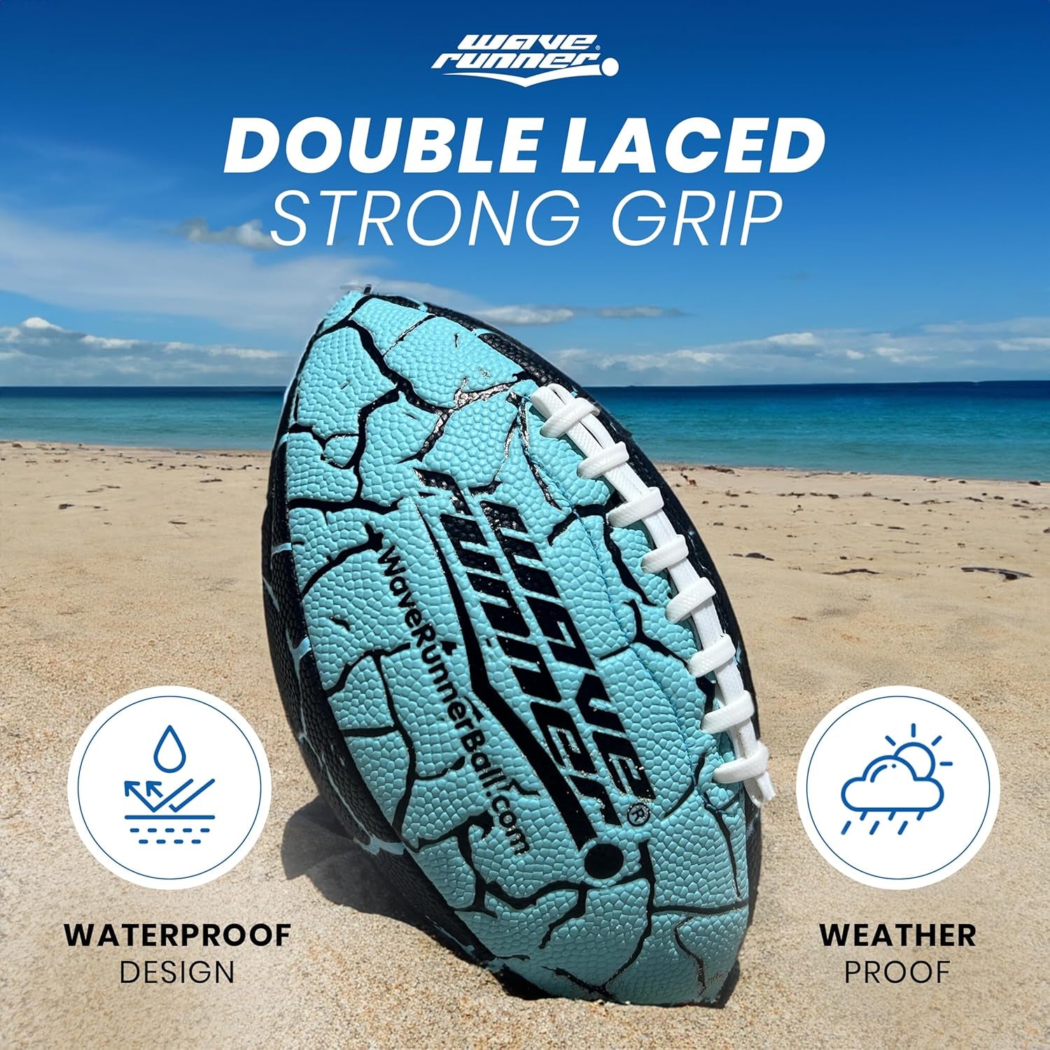 Wave Runner Xtreme Grip-It Waterproof Junior Football - Perfect for Beach, Pool, and Outdoor Fun! Durable, Double-Laced, All-Weather Play for Kids and Teens
