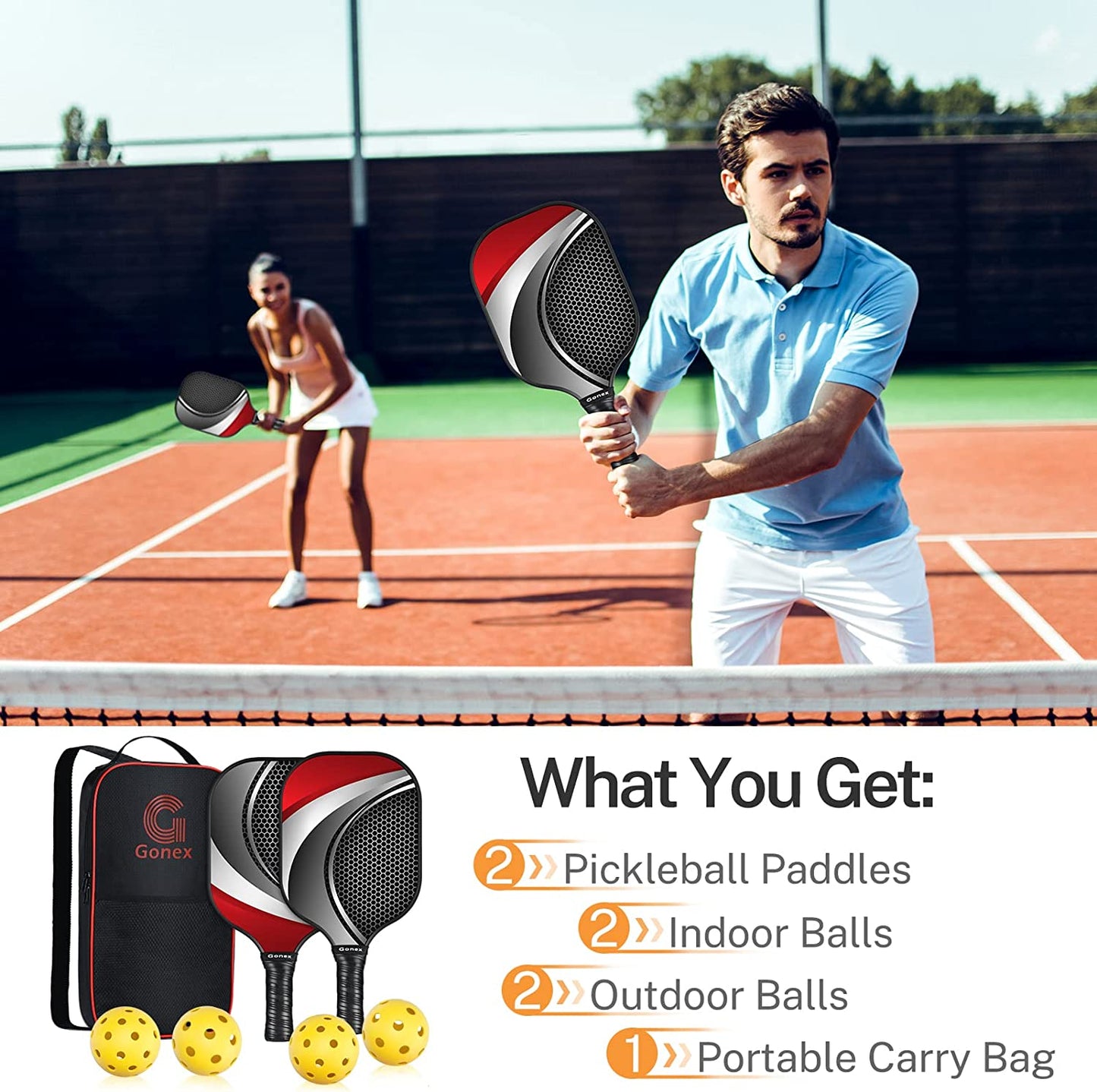 Ultimate Lightweight Pickleball Paddle Set with Comfort Grip - Includes 2 Graphite Rackets, 4 Balls & Carry Bag for All Ages and Skill Levels