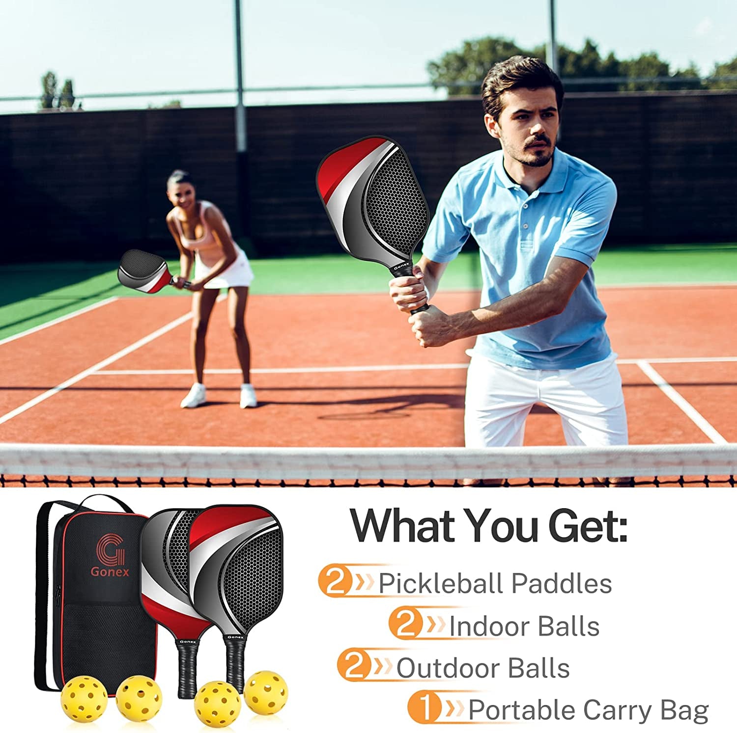 Ultimate Lightweight Pickleball Paddle Set with Comfort Grip - Includes 2 Graphite Rackets, 4 Balls & Carry Bag for All Ages and Skill Levels