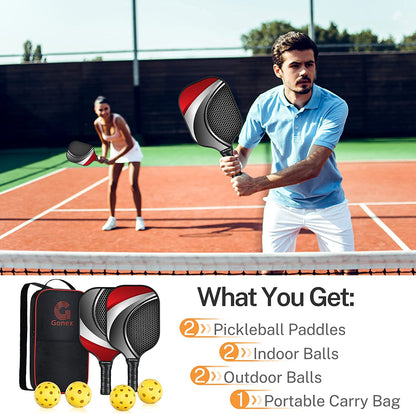 Ultimate Lightweight Pickleball Paddle Set with Comfort Grip - Includes 2 Graphite Rackets, 4 Balls & Carry Bag for All Ages and Skill Levels