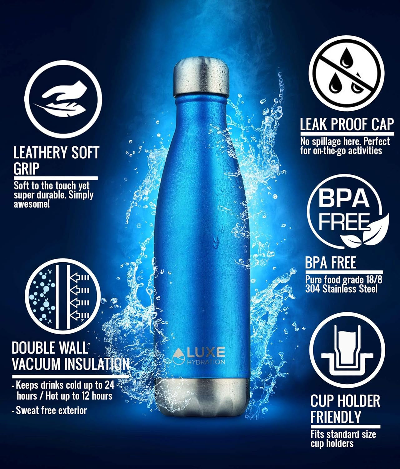 Stay Hydrated in Style with Our 17Oz Coral Travel Water Bottle - Double Wall Insulated Stainless Steel, Keeps Drinks Cold for 24 Hours and Hot for 12 Hours!