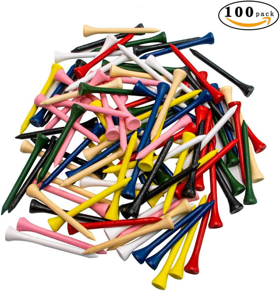 Elevate Your Game with Our Premium Natural Wood Golf Tees - Pack of 100 in Vibrant Mixed Colors, Perfect for All Skill Levels!