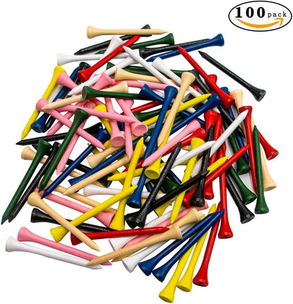 Elevate Your Game with Our Premium Natural Wood Golf Tees - Pack of 100 in Vibrant Mixed Colors, Perfect for All Skill Levels!