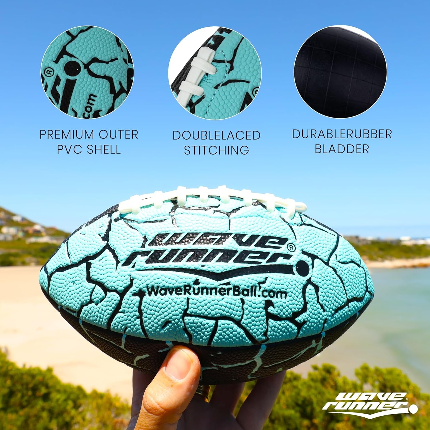 Wave Runner Xtreme Grip-It Waterproof Junior Football - Perfect for Beach, Pool, and Outdoor Fun! Durable, Double-Laced, All-Weather Play for Kids and Teens