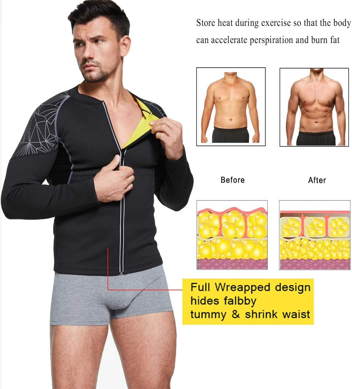 Elevate Your Workout with Our Men's Sauna Suit: Long Sleeve Neoprene Sweat Jacket for Ultimate Body Shaping
