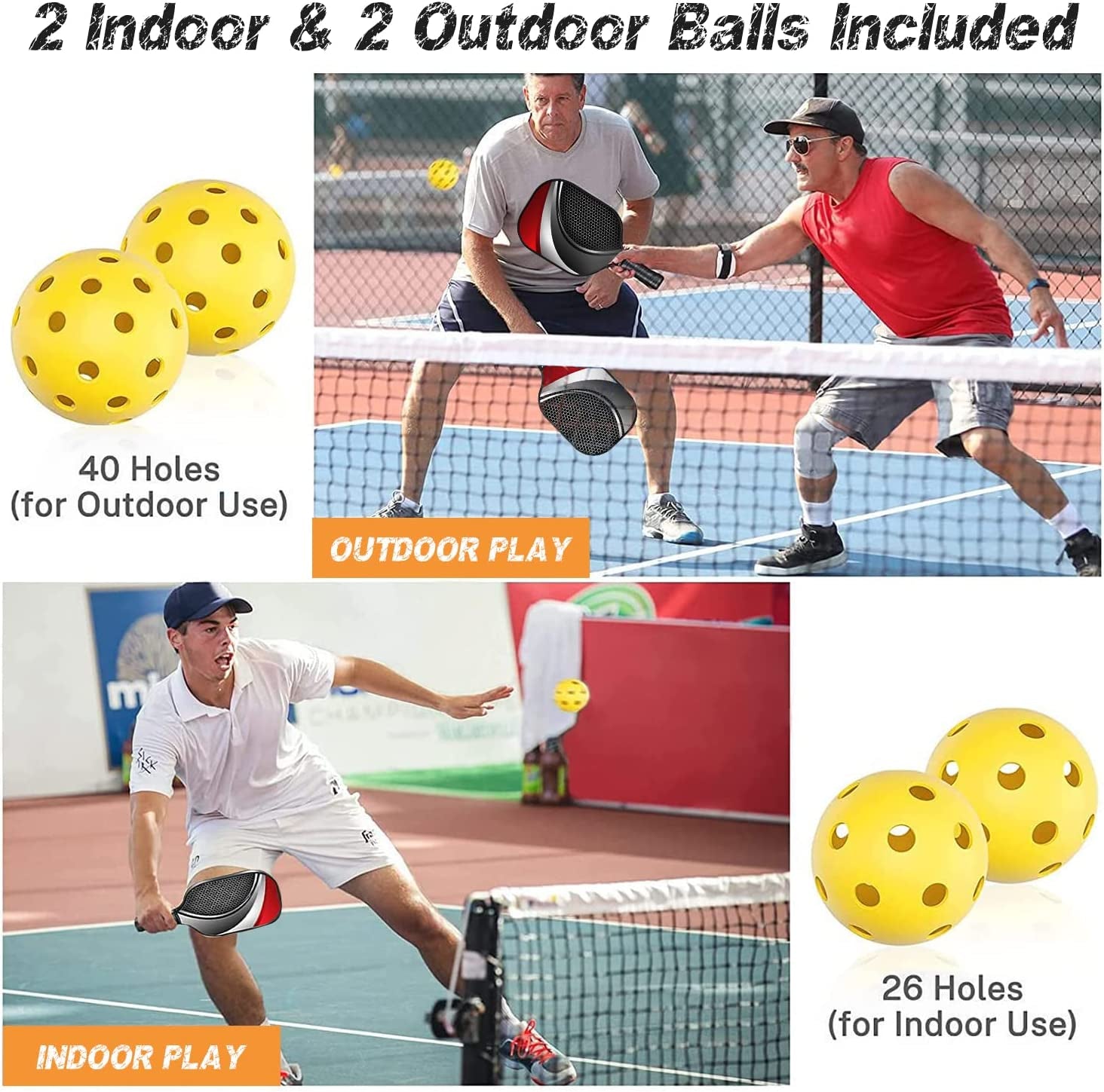 Ultimate Lightweight Pickleball Paddle Set with Comfort Grip - Includes 2 Graphite Rackets, 4 Balls & Carry Bag for All Ages and Skill Levels