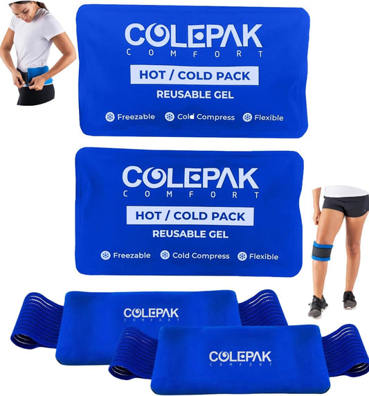 Ultimate Hot & Cold Gel Ice Packs Set - 4 Reusable Packs for Pain Relief & Recovery of Injuries, Soreness & Swelling in Knees, Back, Shoulders & Feet