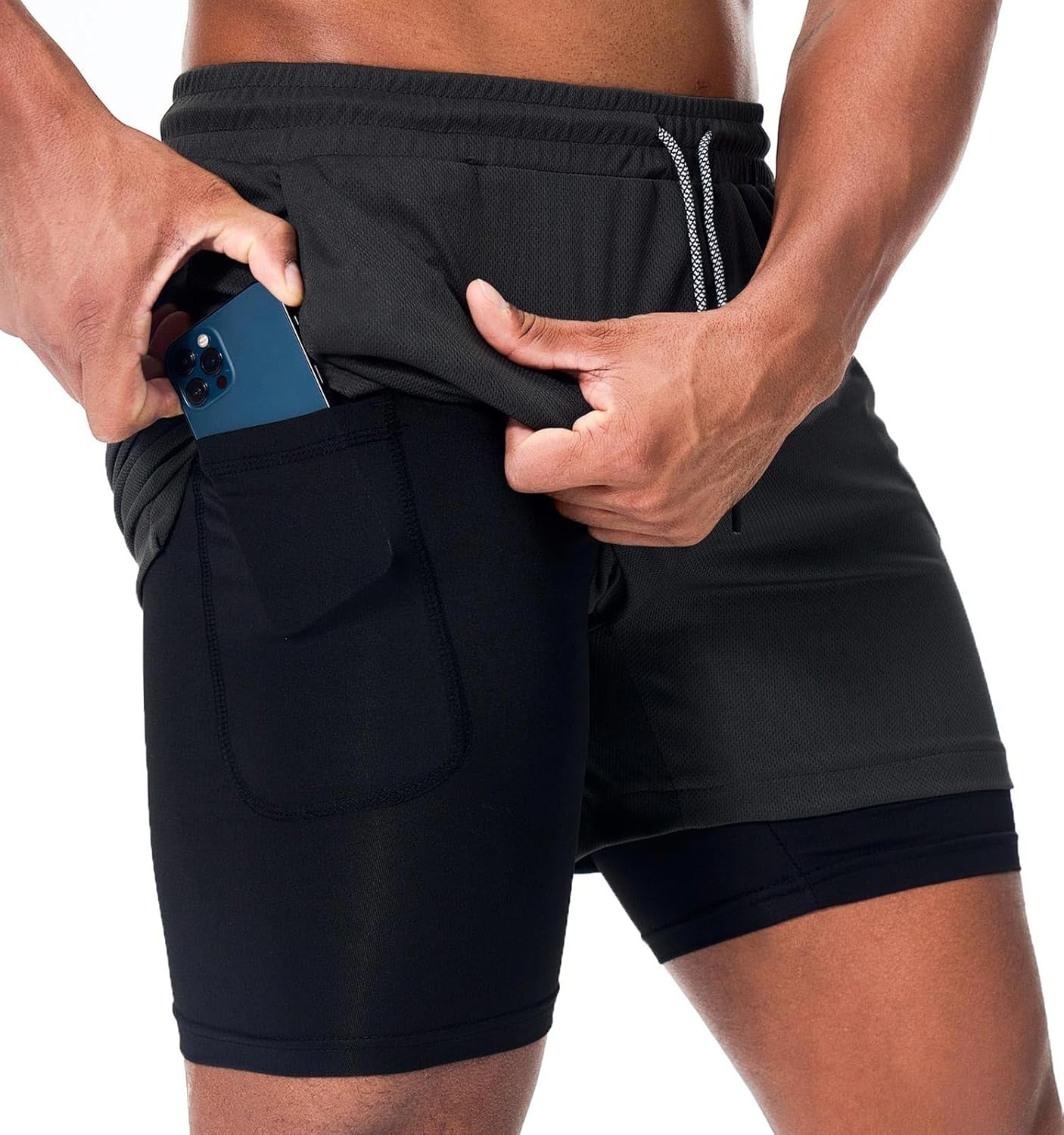 Elevate Your Workout with Grey 2-in-1 Mens Running Shorts - Perfect for Gym, Yoga, and Outdoor Sports!