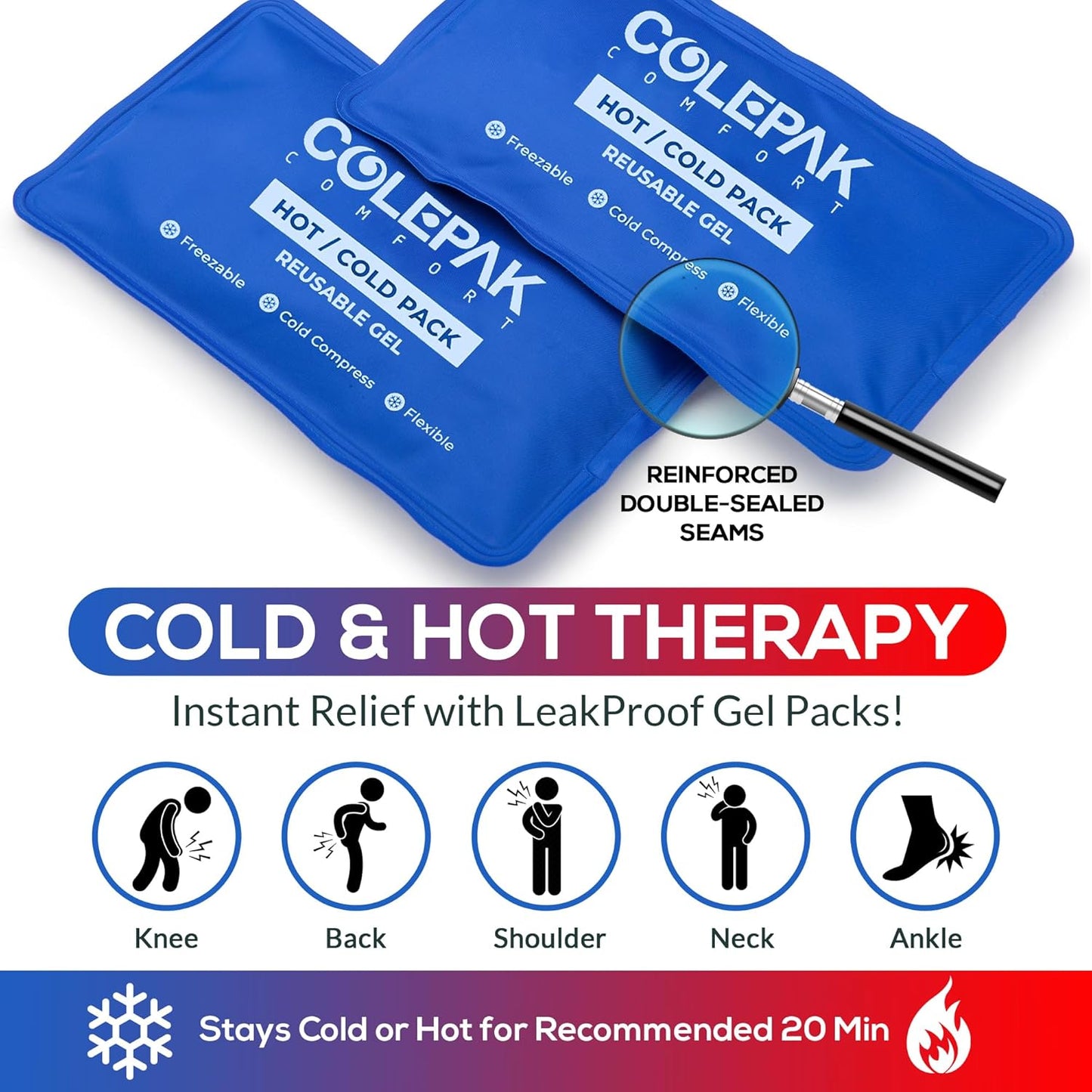 Ultimate Hot & Cold Gel Ice Packs Set - 4 Reusable Packs for Pain Relief & Recovery of Injuries, Soreness & Swelling in Knees, Back, Shoulders & Feet