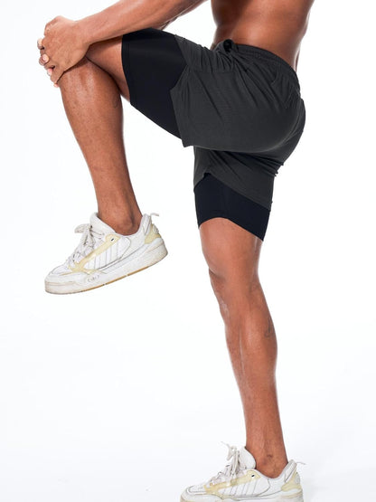 Elevate Your Workout with Grey 2-in-1 Mens Running Shorts - Perfect for Gym, Yoga, and Outdoor Sports!