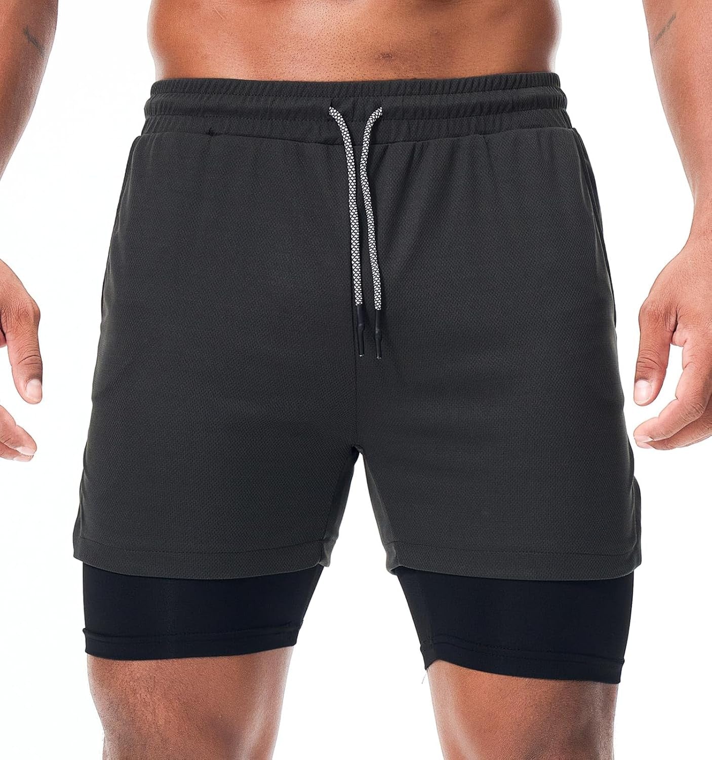 Elevate Your Workout with Grey 2-in-1 Mens Running Shorts - Perfect for Gym, Yoga, and Outdoor Sports!