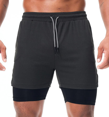 Elevate Your Workout with Grey 2-in-1 Mens Running Shorts - Perfect for Gym, Yoga, and Outdoor Sports!