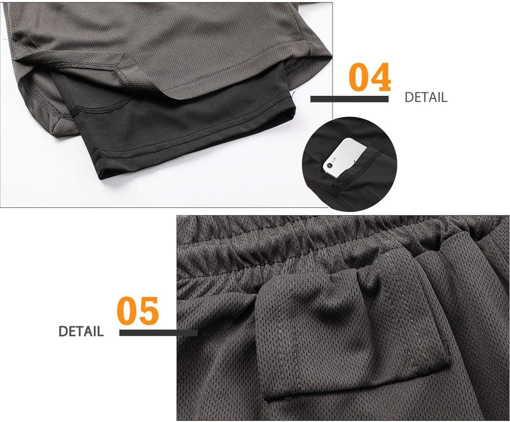 Elevate Your Workout with Grey 2-in-1 Mens Running Shorts - Perfect for Gym, Yoga, and Outdoor Sports!
