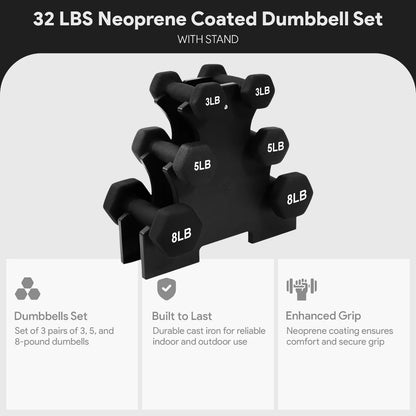 Elevate Your Workouts with the BalanceFrom 32-Pound Neoprene Dumbbell Set & Stand - 3 Pairs of Hand Weights for Total Body Training